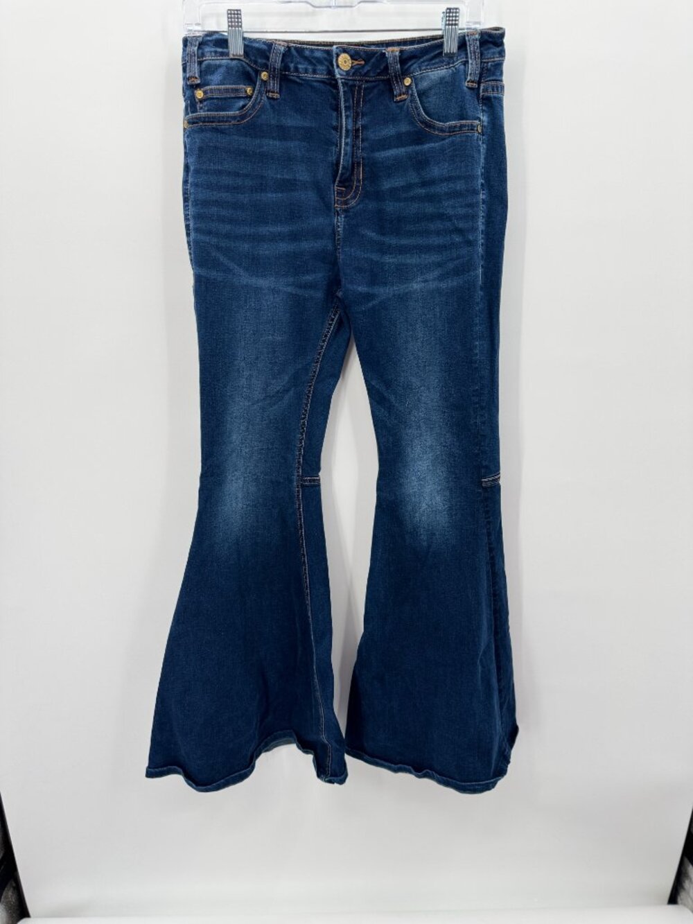Rock & Roll Denim High Rise Bell Bottom Flare Jeans 30x34 Dark Wash Western